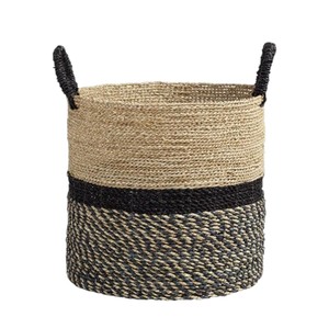 Artisan Crafted Natural Seagrass <b>Basket</b> with Black Dip Dyed Base Design Storage Laundry <b>Hamper</b> Bin with Handles New - Product Image 1