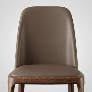 Chaise de restaurant moderne rembourrée avec dossier haut, structure en bois et assise rembourrée marron pour café et mobilier de maison - Product Image 2
