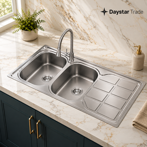 Évier de cuisine rectangulaire Daystar Trade en acier inoxydable moderne à cuve unique, à encastrer, quatre trous, surface brossée, avec robinet - Product Image 1