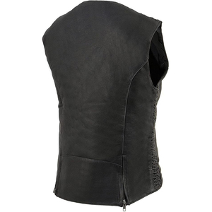 Samroz Sports Women's Black Lightweight Motorcycle Leather <b>Vest</b> w/Crinkled Leather Design - Product Image 3
