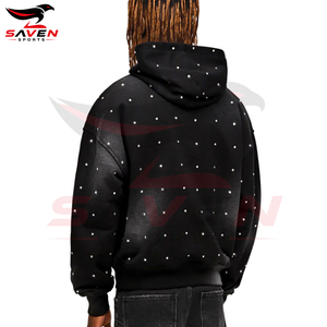 Sudaderas con Capucha Personalizadas de Alta Calidad, con Pedrería, Estampado Puff, Estilo Vintage, Oversize, Negras, con Gráficos, para Hombre - Product Image 3