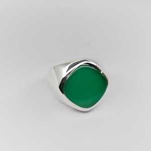 Bague élégante unisexe en argent sterling 925 avec pierre d'onyx verte plaquée rhodium pour mariage, fête et autres occasions - Product Image 1