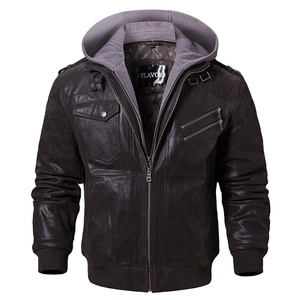 Men's Real Leather <b>Jacket</b> Men Motorcycle Removable Hood Winter Coat Men Warm Genuine Leather <b>Jackets</b> - Product Image 5