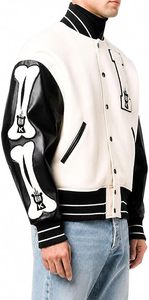Varsity <b>Jacket</b> for <b>Men</b> – Black and <b>White</b> Wool Letterman <b>Jacket</b> with Leather Sleeves - Product Image 2