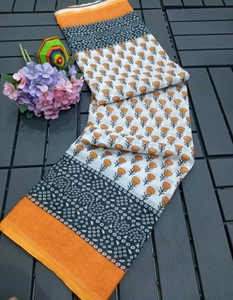 Sari Tradicional Kanjivaram de Lino, Algodón y Seda KV con Estampado Gráfico y Digital, Sin Arrugas, para Fiestas de Otoño - Product Image 4