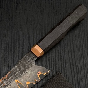 Couteau de cuisine en acier Damas à lame pointue avec incrustation de cuivre et manche en Micarta, disponible en version OEM - Product Image 6