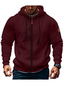 Men's Maroon Hooded Zip-Up Sweatshirt Regular Fit Casual Autumn Wear Knitted Cotton Solid Color Left Sleeve Logo 2027 - Product Image 1