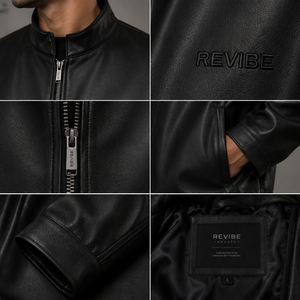 Blouson de motard en cuir noir surdimensionné pour homme, style minimaliste de luxe, en cuir véritable, logo personnalisé sur le devant, fournisseur OEM - Product Image 6