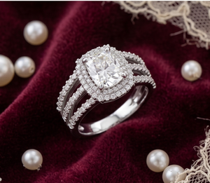 Anillo de Diamante Cultivado en Laboratorio con Halo, Corte Radiante, Piedra Central, Oro Blanco de 14 Quilates, Chapado en Rodio, Joyería de Moda para Boda, Compromiso y Novia - Product Image 1