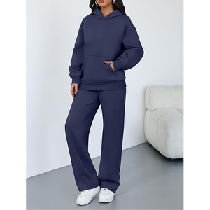 Conjunto de Sudadera con Capucha y Pantalones Cortos de Pierna Ancha de Spandex Sólido para Mujer, Chándal Casual de Forro Polar Premium - Product Image 6