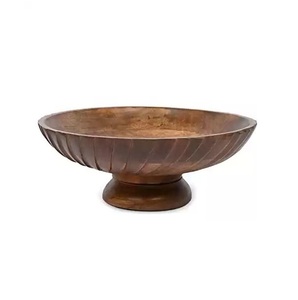 Bol en bois sculpté sur pied, fait main, design classique surélevé, écologique, plat de service décoratif pour fruits, friandises et aliments secs - Product Image 5