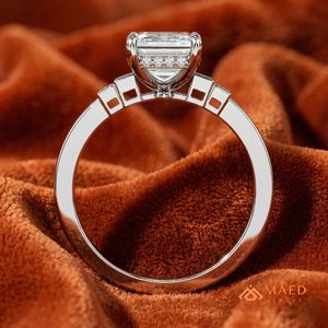 Moissanite <b>Emerald</b> Cut <b>Ring</b> for Women <b>Silver</b> Tone Engagement Wedding Anniversary Party Gift Jewelry Elegant Luxury Daily Wear - Product Image 4