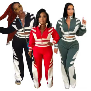 <b>Women</b> Tracksuit Sporty Color Blocking 2 Piece Set Full Sleeve Zip Crop <b>Jacket</b> Wide Leg Pants Casual Jogging Outfit Autumn - Product Image 1