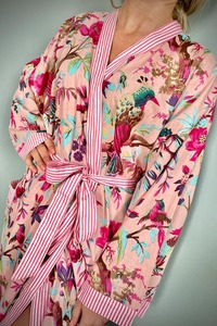 Cotton Kimono Bathrobe Turkish Cardigan Nightwear <b>Dressing</b> <b>Gown</b> Bird Print Beach Bikini for Summer Spa and Bath Gift - Product Image 4