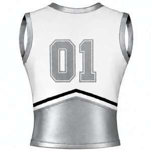 <b>Silver</b> Metallic Cheerleading Uniform <b>Top</b> Sleeveless V Neck Athletic Dance Team Competition Sportswear Wear - Product Image 2
