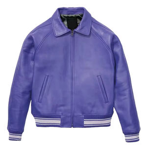 Chaqueta Varsity de Hombre de Alta Calidad en Mezcla de Lana con Mangas de Cuero Genuino y Bordado Chenille de Alta Calidad para Hombre - Product Image 1