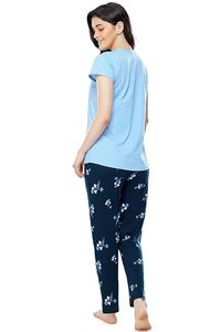 Women's Cotton Floral Printed Relaxed Night Suit Set of Top & <b>Pyjama</b> - Product Image 2