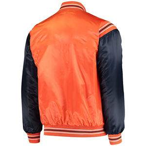 Men's Orange Navy Varsity Jacket Stand Collar <b>Covered</b> <b>Button</b> Closure Ribbed Cuffs Regular Fit Polyester/Cotton Preppy Style - Product Image 2