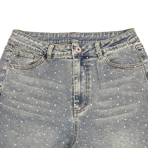 Shorts de Mezclilla para Hombre, Lavados, de Algodón, Corte Holgado, con Pedrería, Desgastados, de Alta Calidad, OEM - Product Image 2