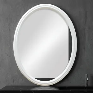 VillaOval Wall <b>Mirror</b> <b>White</b> Framed Minimalist Design Glass Thickness Bathroom Bedroom Decor - Product Image 1