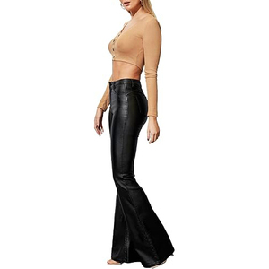 Women Genuine Leather/PU Leather High Waist Regular Fit Stretch Straight Casual <b>Pants</b> Windproof Eco-Friendly - Product Image 3