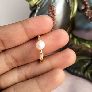 Anillo de Perlas de Agua Dulce Elegante y Ajustable, Chapado en Oro, Talla Única, Anillo de Perlas de Agua Dulce Redimensionable, Fabricante - Product Image 1