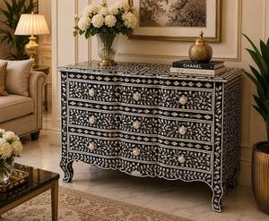 Console avec tiroirs en os incrustés, meuble de salon, écologique, style moderne farmhouse, artisanat indien fait main ARIF - Product Image 6