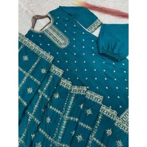 Ensemble de costume bleu pour femme DHK Designer avec broderie et travail de paillettes, taille L - Product Image 4