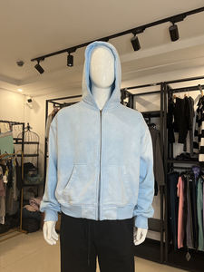 Sweat à capuche personnalisé pour homme, style streetwear, effet vieilli, sans cordon, en polaire, zippé, vintage, double couche, délavé à l'acide, effet soleil éclairé - Product Image 5