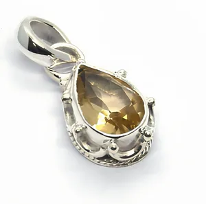 Rayos del sol naciente, vibraciones positivas brillantes, citrino amarillo, buen día, colgante de plata de ley 925 con forma de gota de agua - Product Image 1