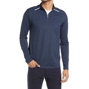 Sudadera de punto para hombre, azul marino, con cremallera de un cuarto, manga larga, corte deportivo, de secado rápido, cuello alto, ajuste regular - Product Image 4