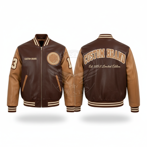 Chaqueta Bomber de Cuero Genuino para Hombre, Marca Personalizada, Gris con Mangas de Cuero Negro, Cierre Frontal con Cremallera, Diseños con Parches, Transpirable y Ecológica - Product Image 4