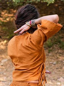 Túnica Kimono de Algodón Hecha a Mano con Mangas Anchas y Aberturas Laterales, Blusa Boho con Cuello en V, Ecológica y Transpirable para Mujer - Product Image 5