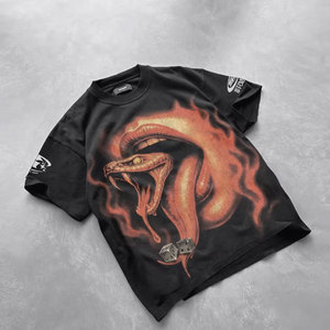 Oversized Black T-Shirt With <b>Skull</b> And Snake Print Street Style Short Sleeve O-Neck Men's Jersey Cotton <b>Top</b> - Product Image 6