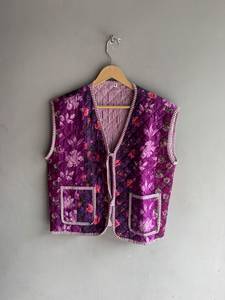 Floral <b>Quilted</b> Sleeveless Vest V-Neck Women's <b>Jacket</b> With Pockets Regular Length Autumn Wear Printed <b>Pattern</b> Purple GIFT FOR HER - Product Image 1