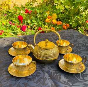Luxury Brass <b>Tea</b> <b>Set</b> with Teapot, Cups, Saucers and Serving Tray – Traditional Indian Handcrafted Brass <b>Tea</b> & Coffee <b>Set</b> - Product Image 1