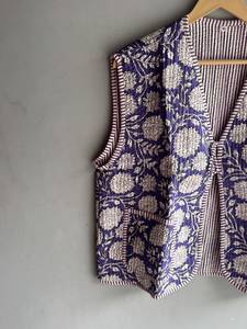Gilet en coton imprimé floral pour femme, col en V, sans manches, style blazer, décontracté, ouvert sur le devant, poches plaquées, longueur standard, CADEAU POUR ELLE - Product Image 4