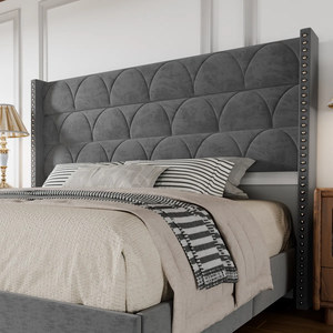 Tête de lit moderne en bois massif et velours, style Vietnam, avec structure en métal, 56,3'' H x 79,13'' L x 6,3'' P, Nouveau modèle OEM, Taille King, MD05 - Product Image 1