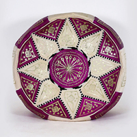 Pouf ottoman marocain fait main en cuir véritable blanc/rouge, repose-pieds, fauteuil, design contemporain, boutique Biyadina