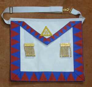 Delantal masónico azul y negro con círculos bordados y decoraciones de cadena - Product Image 2