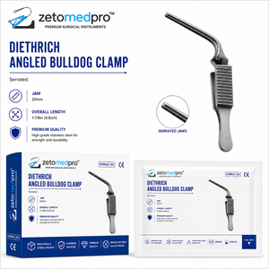 Pinza Angulada Tipo Bulldog DIETHRICH con Mordazas Serradas de 20 mm (1-7/8 pulgadas) 4.8 cm, Pinza Cardiovascular ZETOMEDPRO - Product Image 5