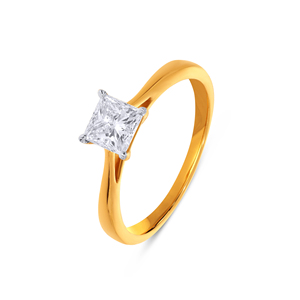 Anillo Solitario de Oro Amarillo de 18K, Anillo de Compromiso de Lujo con Diamante Corte Princesa en Oro Amarillo de 18K para Mujer, Clásico - Product Image 1