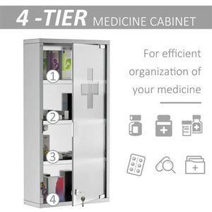 4 Layer Stainless Steel Wall Box Lockable Bathroom Cabinet Furniture - Product Image 6