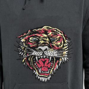 Sudadera con Capucha Negra Unisex con Bolsillo Delantero, Informal, de Felpa Tejida, Transpirable, Corte Holgado, para Invierno, 100% Algodón, 300g - Product Image 6