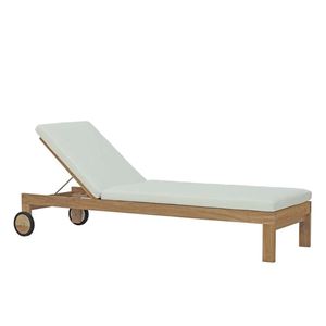 Tumbona Moderna de Teca con Espuma, Silla Reclinable para Jardín, Cojín Blanco, Inclinación Manual, para Patio - Product Image 1