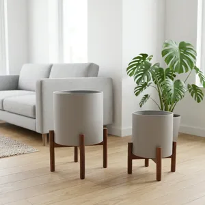 Juego de Soportes Modernos de Madera para Plantas, Macetas de Cerámica, Estilo Escandinavo, Porta Macetas para Interiores, Decoración Minimalista para Sala de Estar - Product Image 4