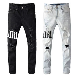 Vaqueros de mezclilla para hombre con dobladillo lavado, índigo de alta calidad, precio mayorista para pequeñas cantidades, estilo avant-garde-hip-hop, streetwear elástico - Product Image 1