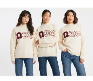 Pull en tricot à col roulé surdimensionné pour femmes avec motif brodé PK sur le devant, vêtements décontractés d'automne - Product Image 1