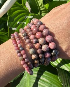 Bracelet en cristal de rhodonite 4mm 6mm 8mm, perles de pierres précieuses naturelles, bracelet extensible, pierre de guérison de qualité A, vente en gros - Product Image 3
