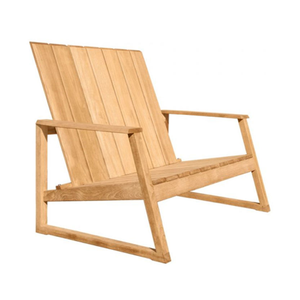 Banc Adirondack en bois de teck – Chaise longue deux places avec design à lattes, pieds de type traîneau et accoudoirs larges - Product Image 2